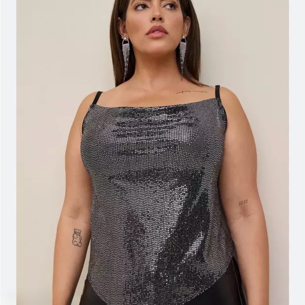 Torrid Elegant Silver Sequin Cowl Women's Top